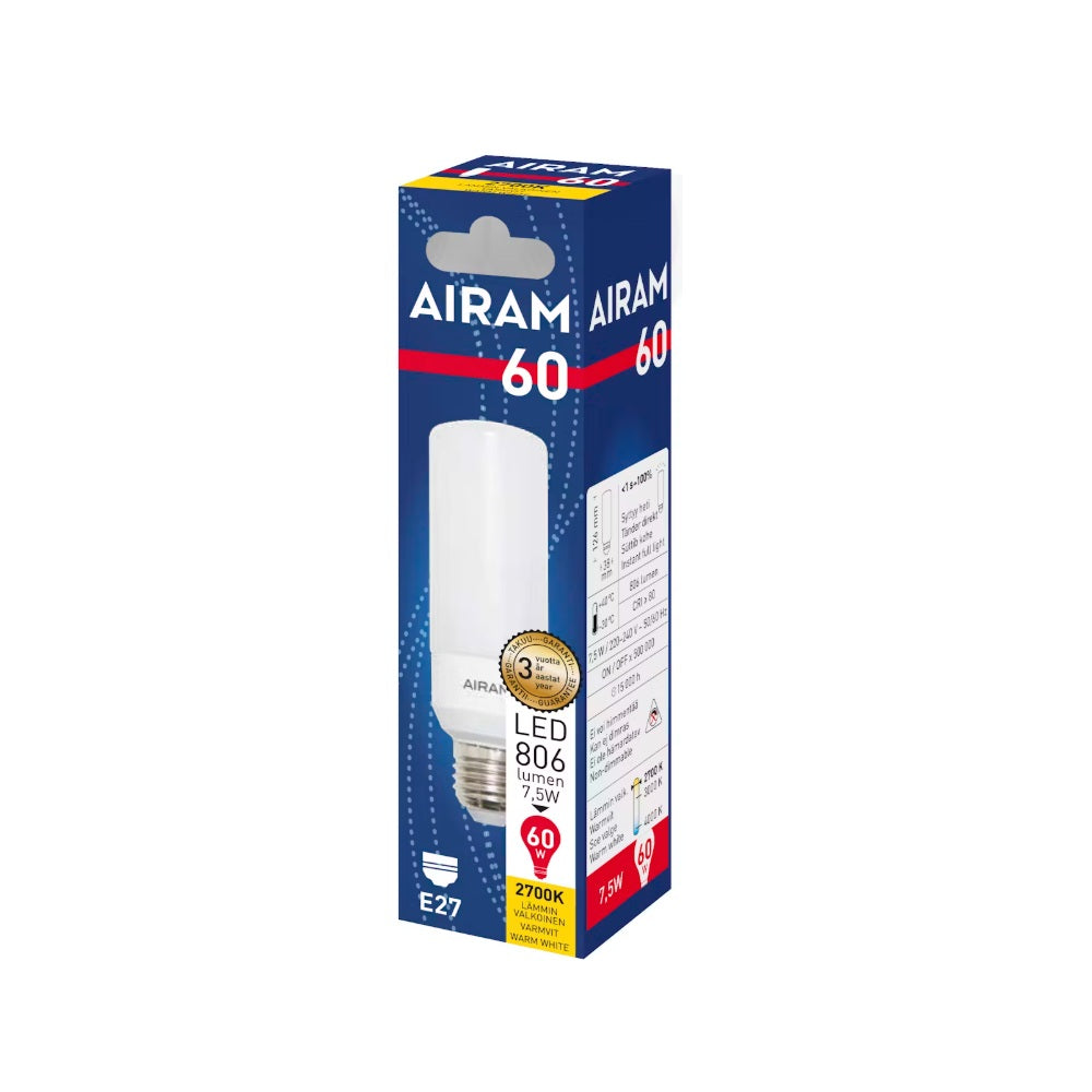Led-lamppu Airam Tubular TUB45, E27, 2700K, 9.5W, 1055lm