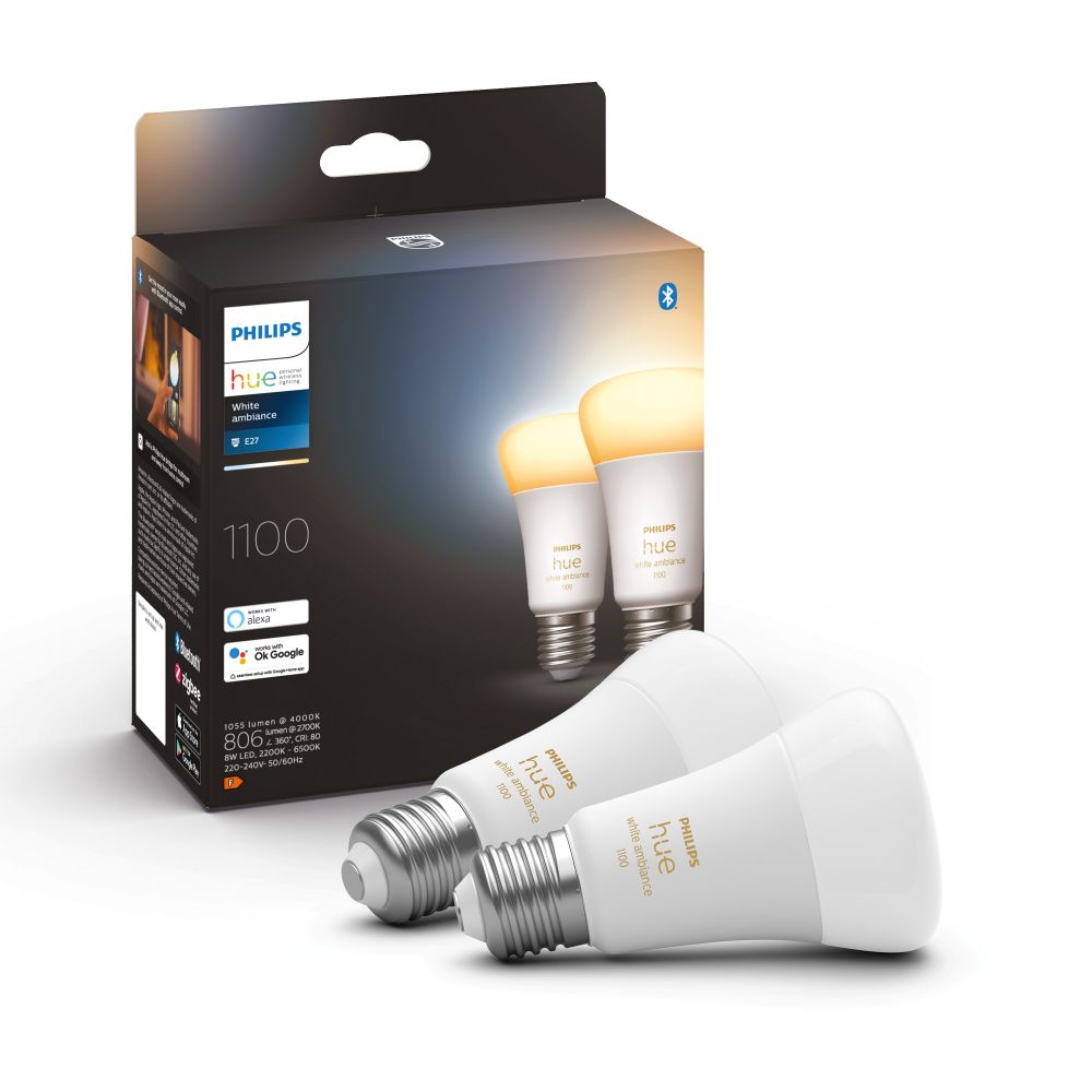 Philips Hue white ambiance E27-älylamppu, 11W, 1100lm, 2-pack